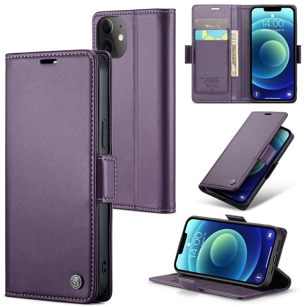 CASEME 023 Series Stand Wallet Case for iPhone 12 mini , RFID Blocking Litchi Texture Leather Phone Cover - Purple