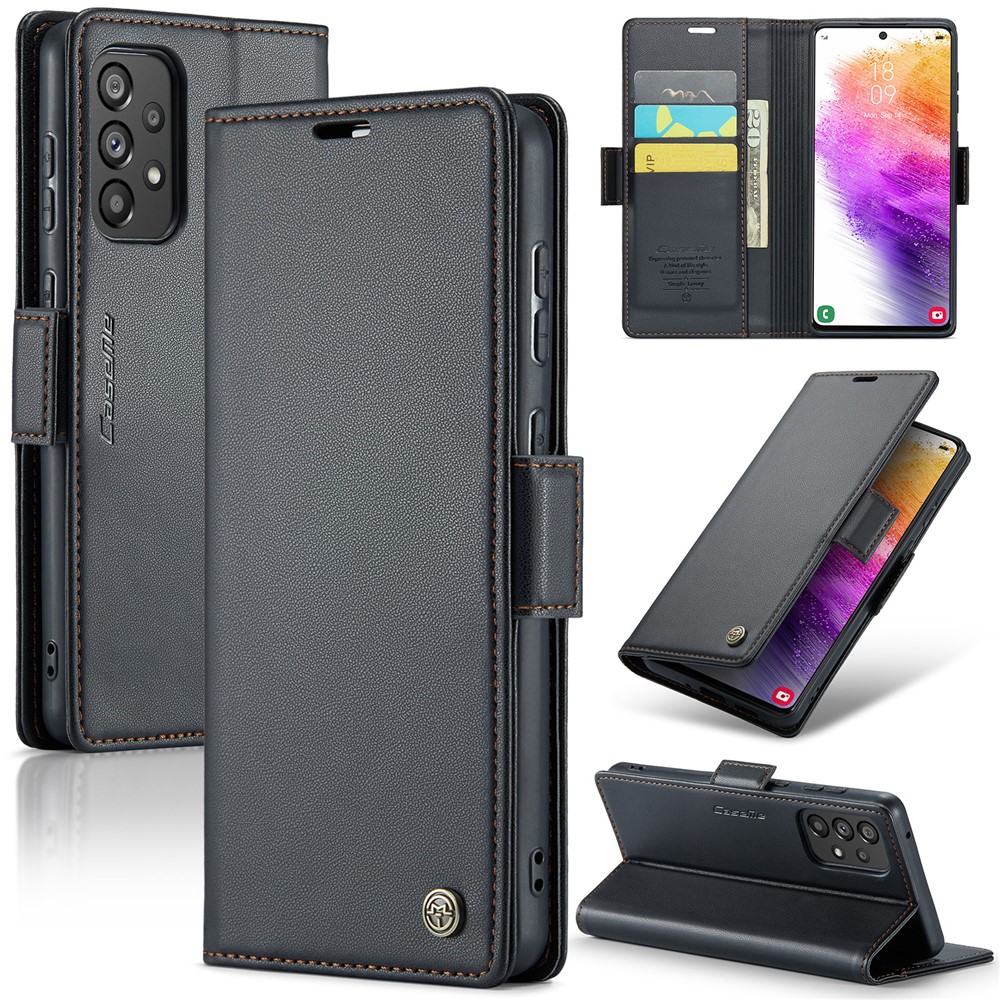For Samsung Galaxy A73 5G Leather Case CASEME 023 RFID Blocking 3 Card Slot Mobile Cover - Black