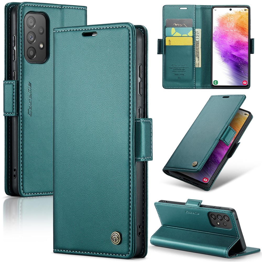 For Samsung Galaxy A73 5G Leather Case CASEME 023 RFID Blocking 3 Card Slot Mobile Cover - Green