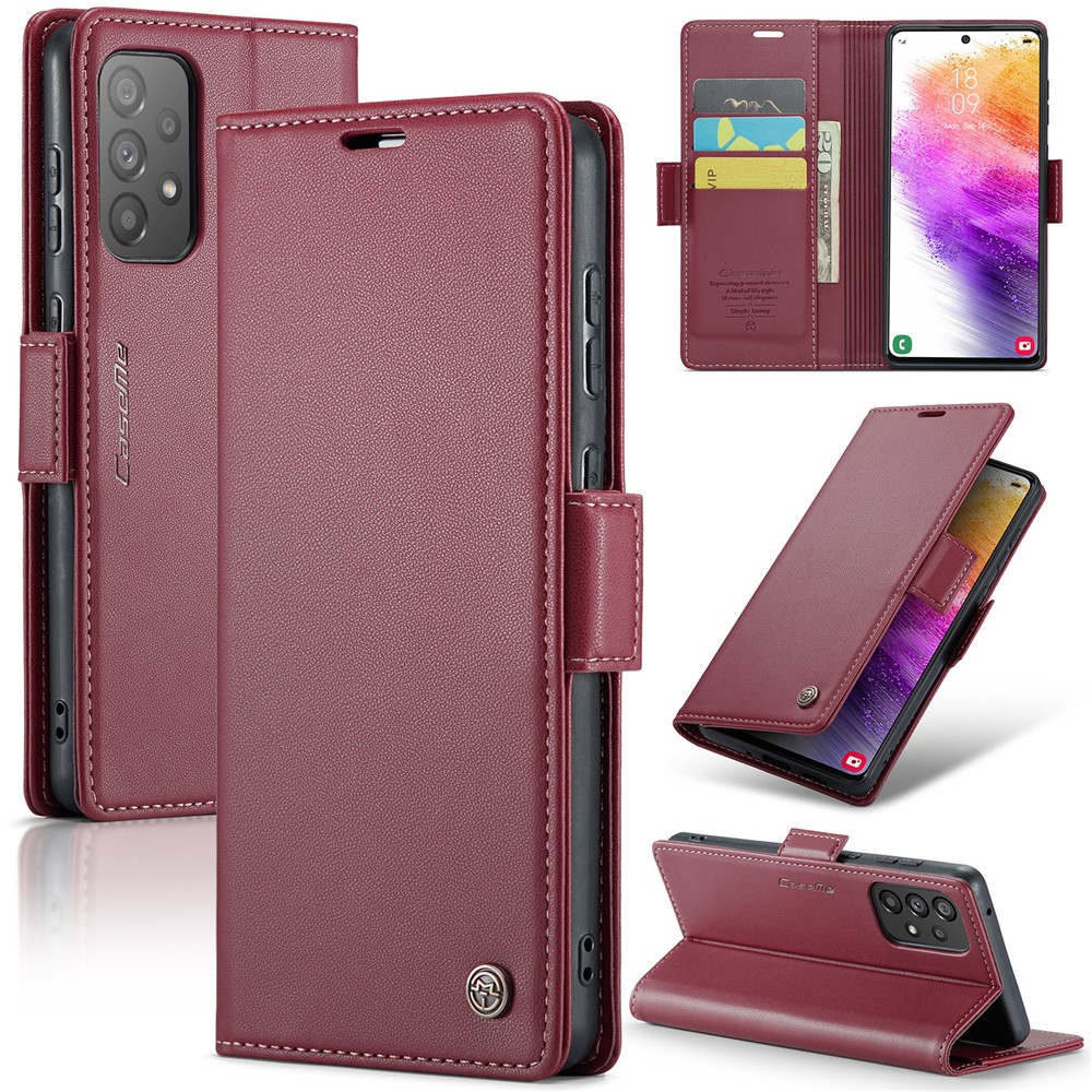For Samsung Galaxy A73 5G Leather Case CASEME 023 RFID Blocking 3 Card Slot Mobile Cover - Red