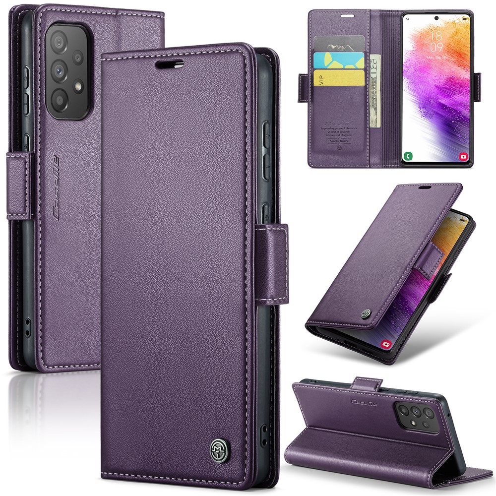 For Samsung Galaxy A73 5G Leather Case CASEME 023 RFID Blocking 3 Card Slot Mobile Cover - Purple