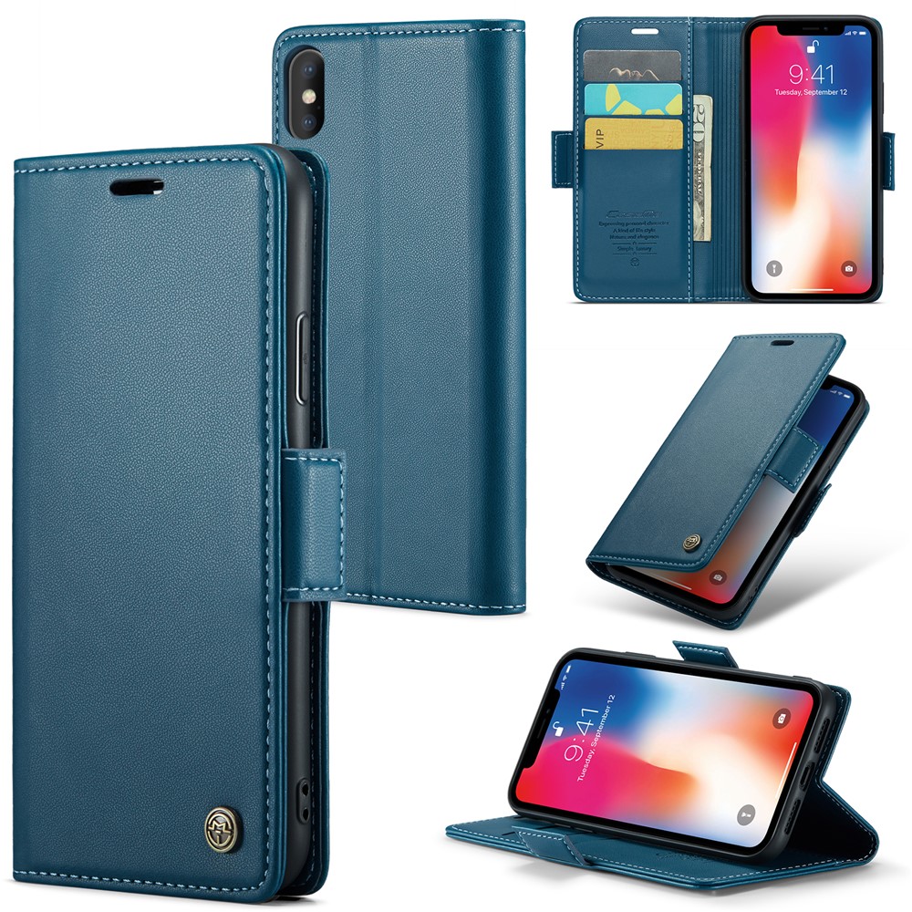 For iPhone XS Max Leather Case CASEME 023 RFID Blocking 3 Card Slot Mobile Cover - Blue
