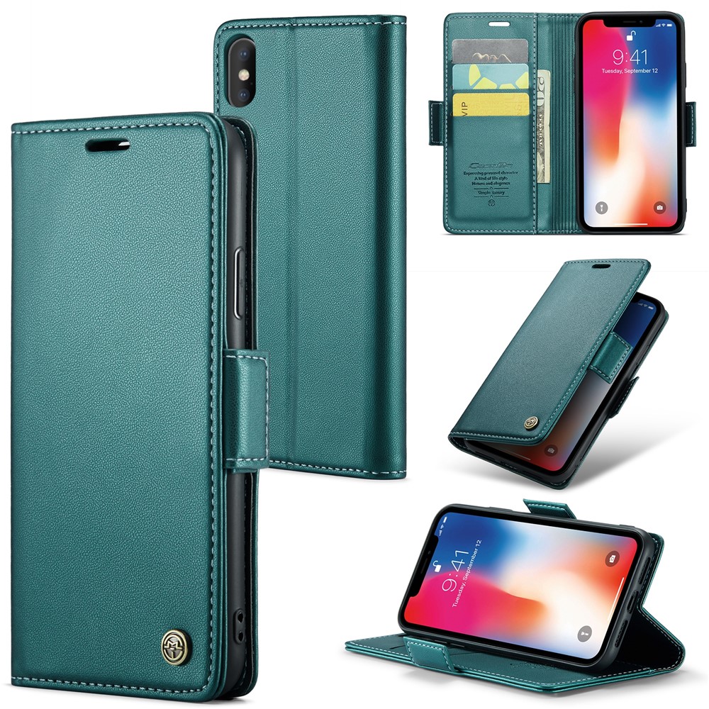 For iPhone XS Max Leather Case CASEME 023 RFID Blocking 3 Card Slot Mobile Cover - Green