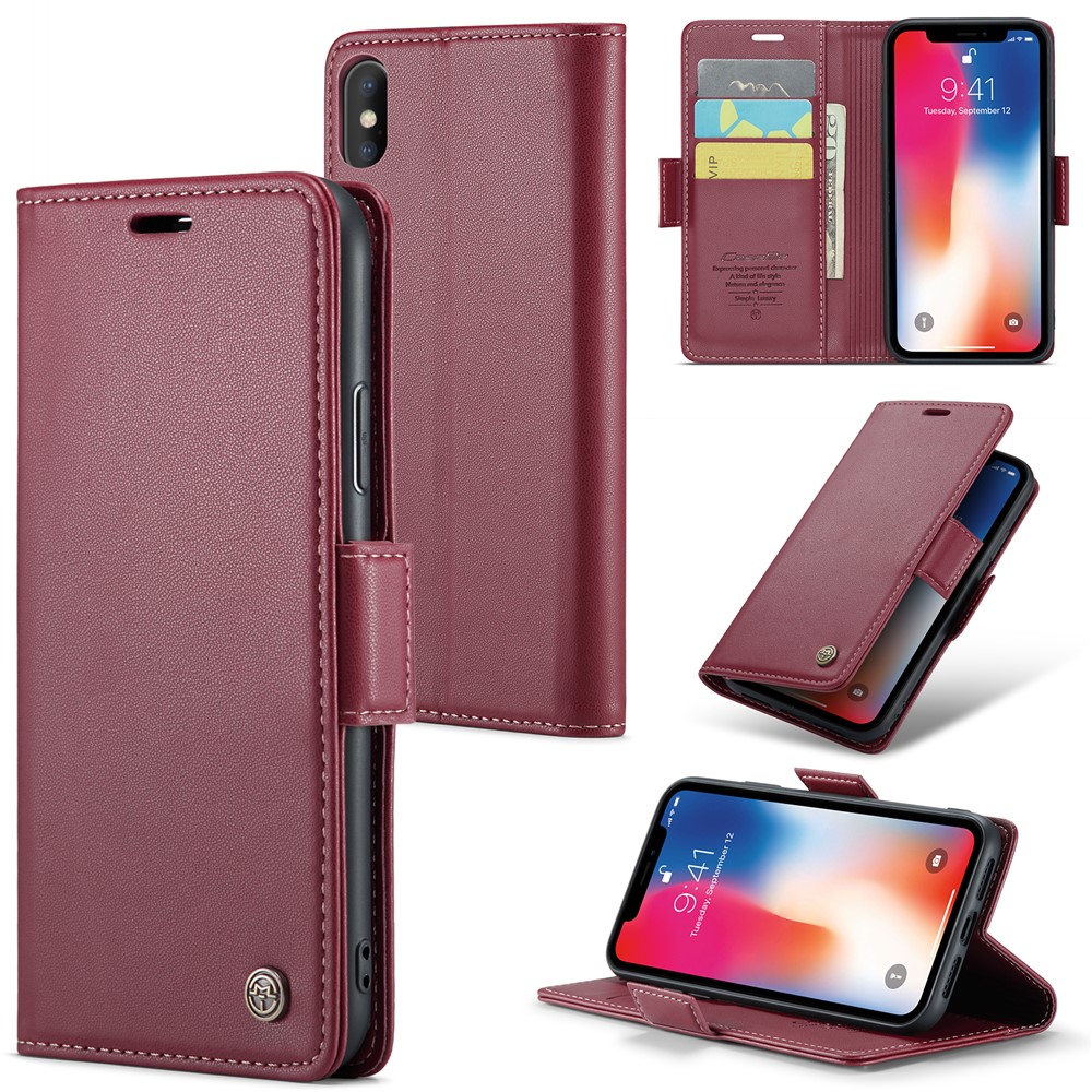 For iPhone XS Max Leather Case CASEME 023 RFID Blocking 3 Card Slot Mobile Cover - Red
