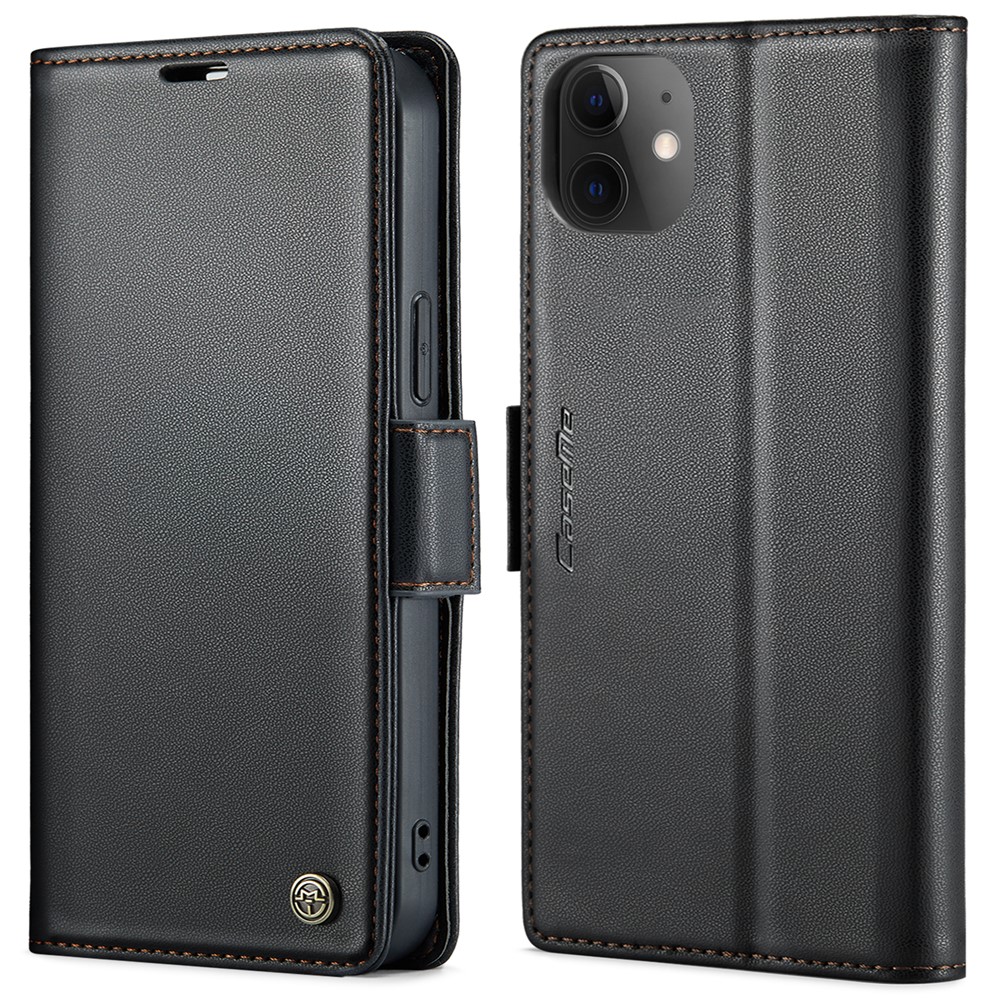 For iPhone 12 / 12 Pro Leather Case CASEME 023 RFID Blocking 3 Card Slot Mobile Cover - Black