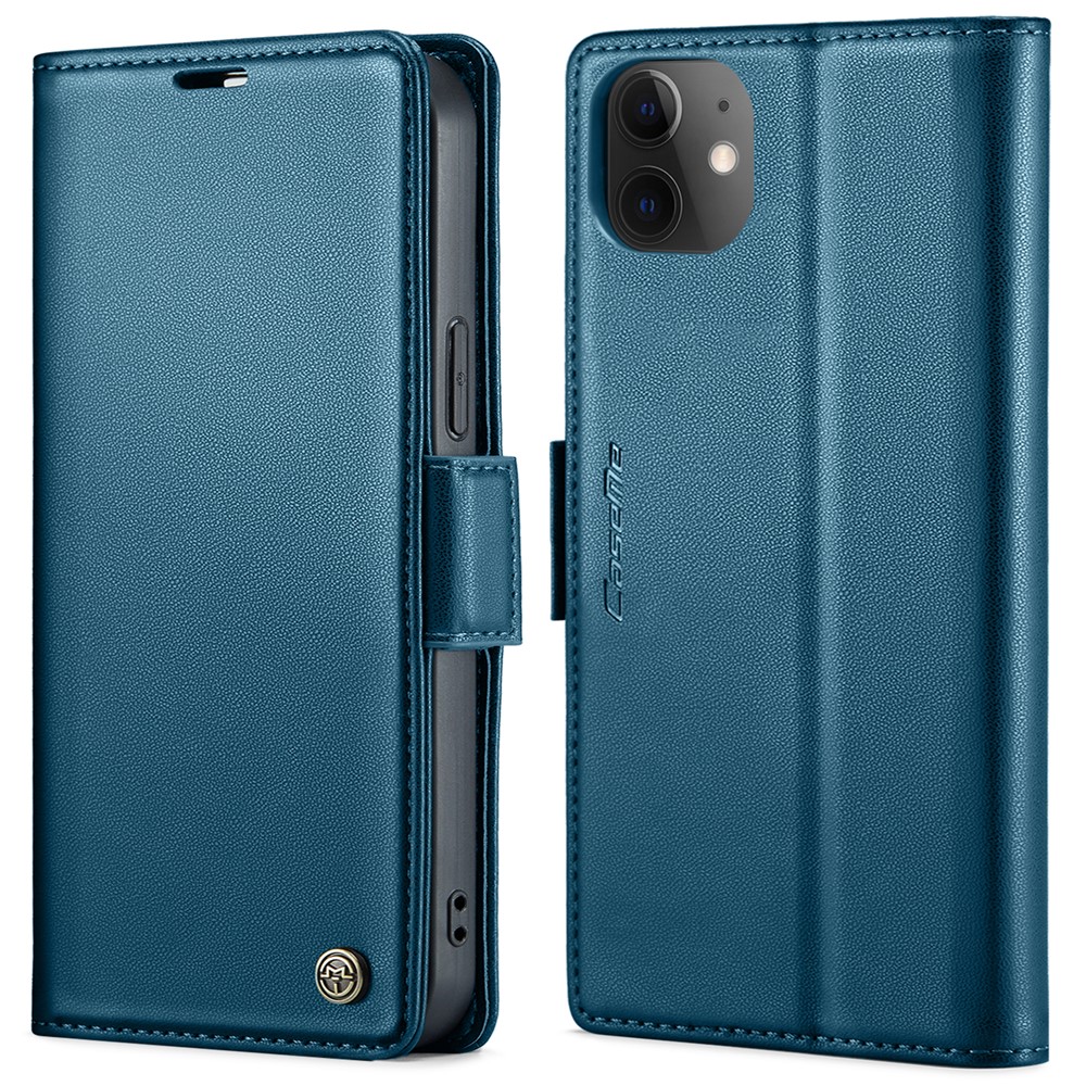 For iPhone 12 / 12 Pro Leather Case CASEME 023 RFID Blocking 3 Card Slot Mobile Cover - Blue