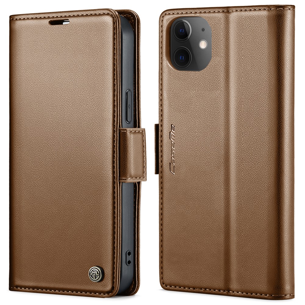 For iPhone 12 / 12 Pro Leather Case CASEME 023 RFID Blocking 3 Card Slot Mobile Cover - Brown