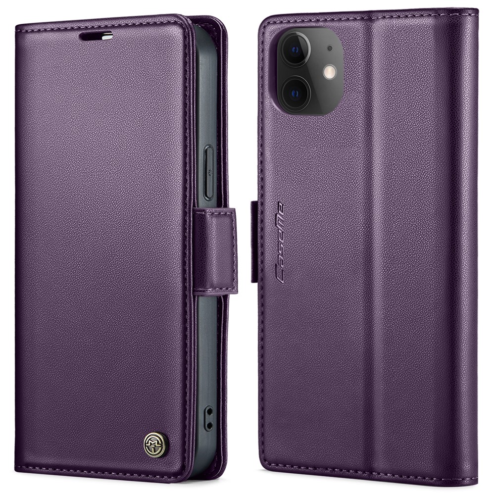 For iPhone 12 / 12 Pro Leather Case CASEME 023 RFID Blocking 3 Card Slot Mobile Cover - Purple