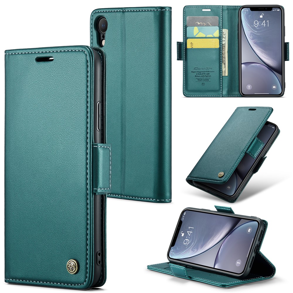 For iPhone XR Leather Case CASEME 023 RFID Blocking 3 Card Slot Mobile Cover - Green