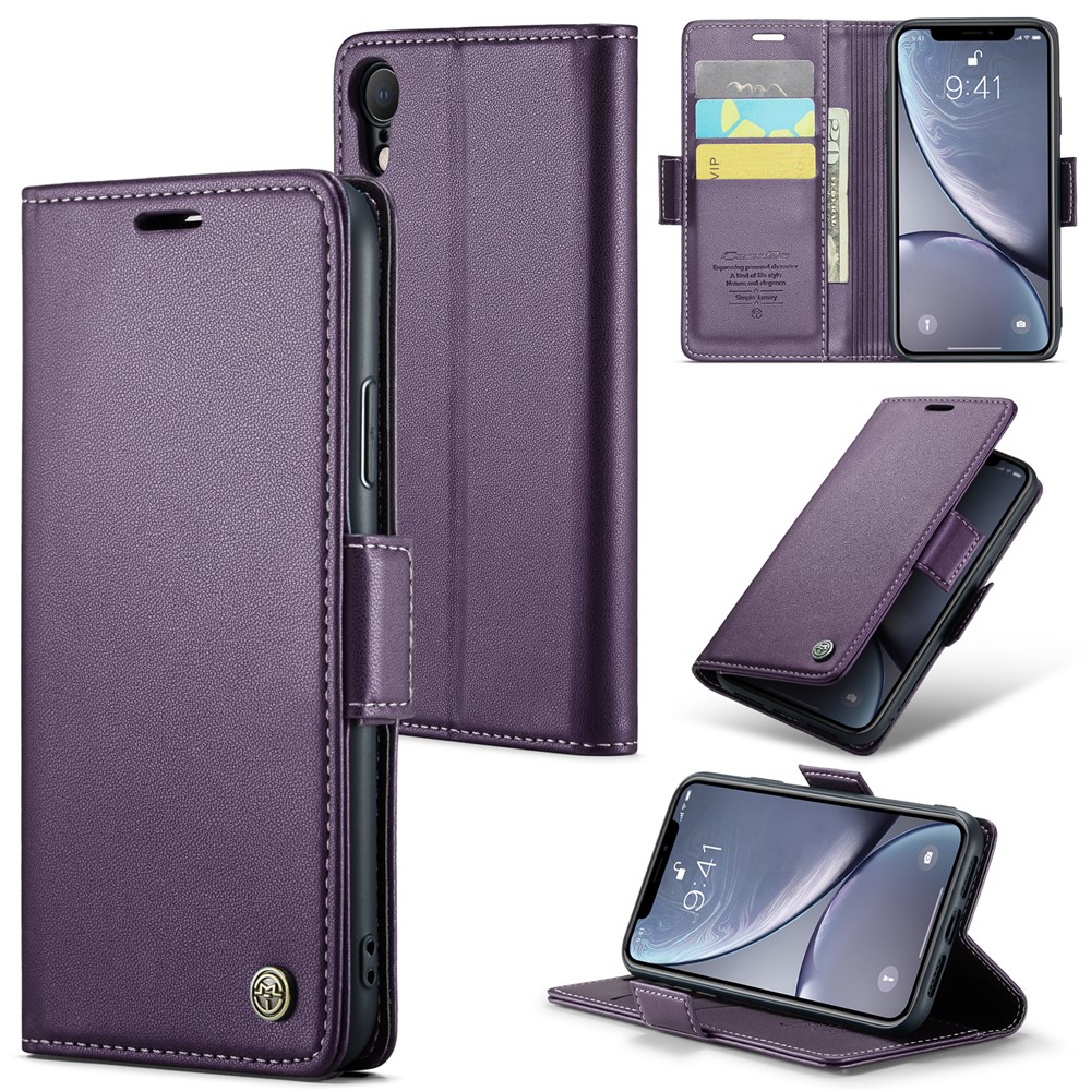 For iPhone XR Leather Case CASEME 023 RFID Blocking 3 Card Slot Mobile Cover - Purple