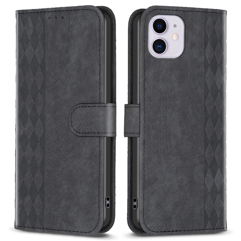 PU Leather Cover for iPhone 11 Bump Proof Imprinted Pattern Wallet Stand Phone Flip Case - Black