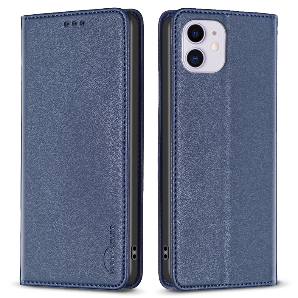 BINFEN COLOR BF18 For iPhone 11 PU Leather Drop-proof Stand Cover Card Holder Phone Case - Blue