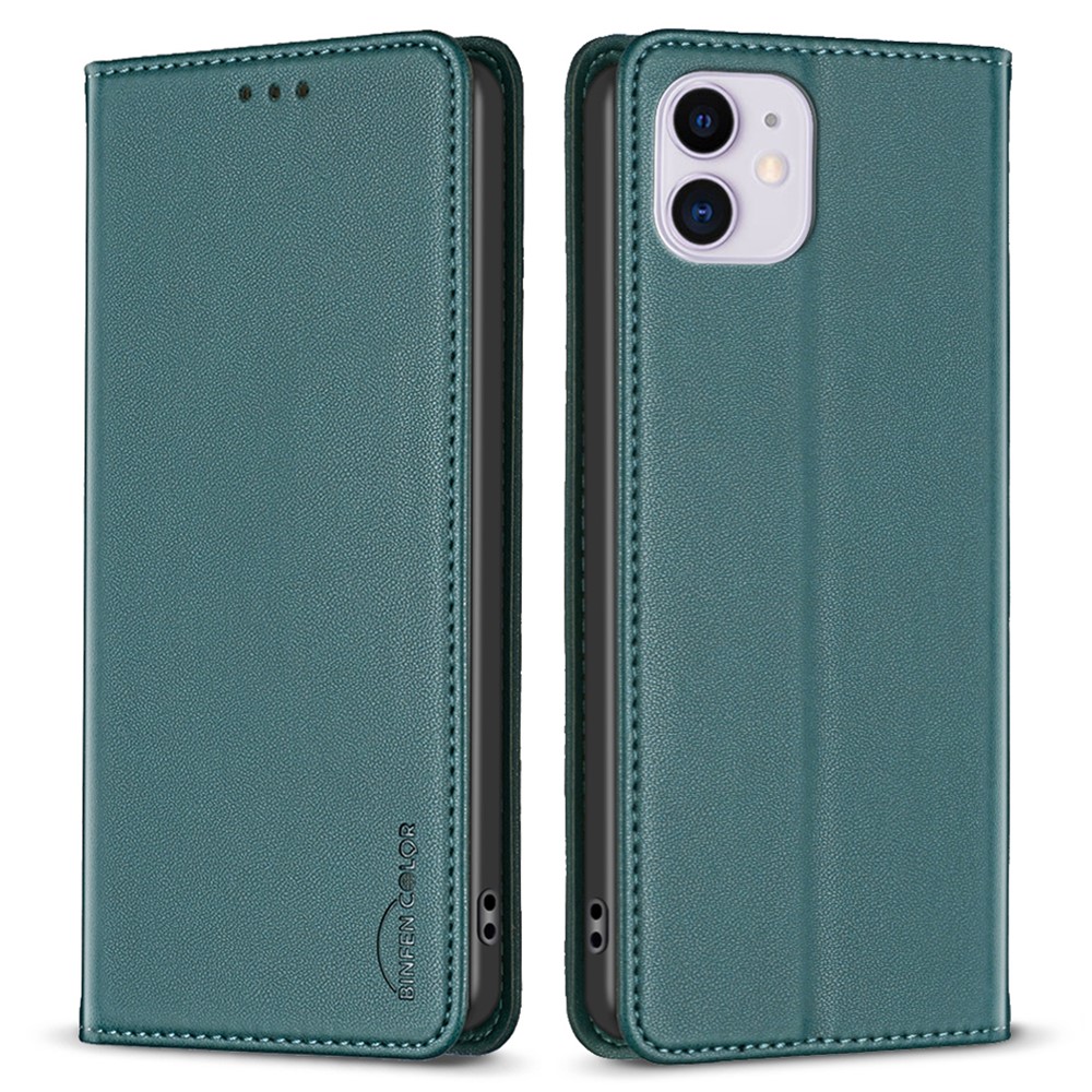 BINFEN COLOR BF18 For iPhone 11 PU Leather Drop-proof Stand Cover Card Holder Phone Case - Green