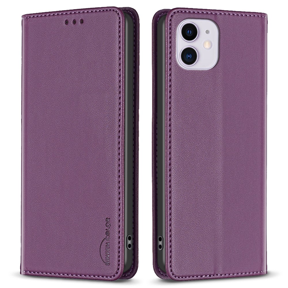 BINFEN COLOR BF18 For iPhone 11 PU Leather Drop-proof Stand Cover Card Holder Phone Case - Dark Purple