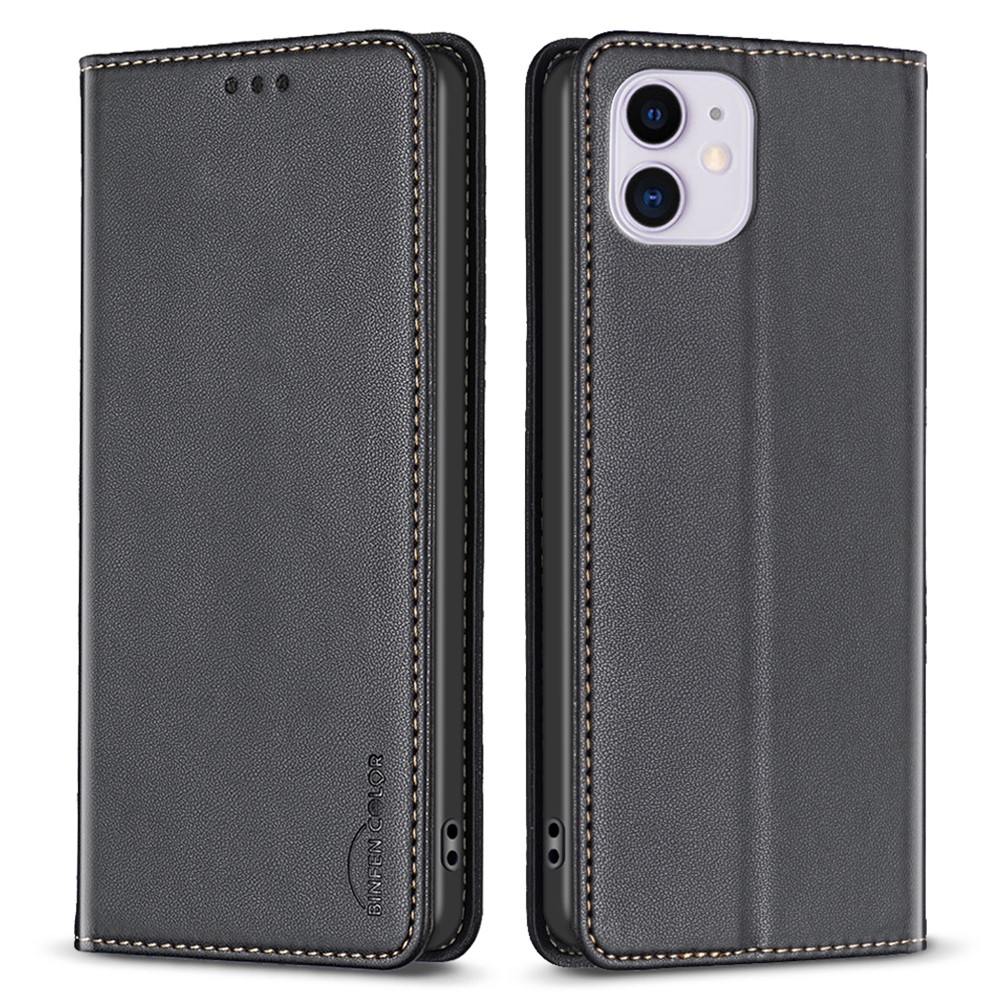 BINFEN COLOR BF18 For iPhone 11 PU Leather Drop-proof Stand Cover Card Holder Phone Case - Black