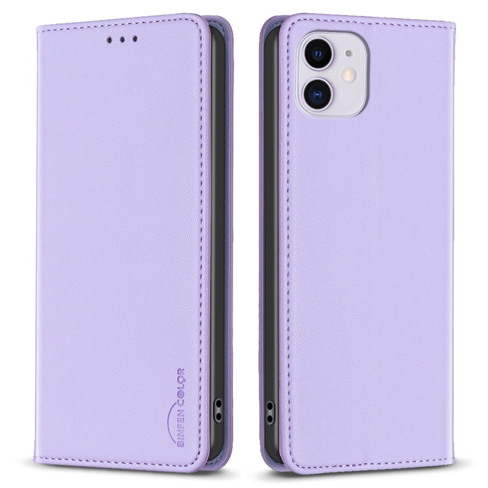 BINFEN COLOR BF18 For iPhone 11 PU Leather Drop-proof Stand Cover Card Holder Phone Case - Purple