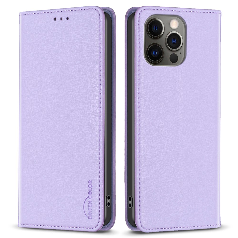 BINFEN COLOR BF18 For iPhone 12 / 12 Pro 6.1 inch PU Leather Phone Case Card Slot Stand Flip Cover - Purple
