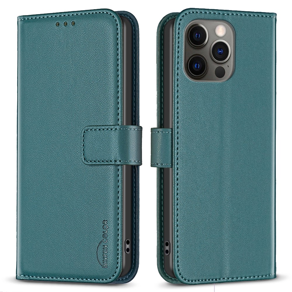 BINFEN COLOR BF17 Wallet Case for iPhone 12 / 12 Pro 6.1 inch , PU Leather Stand Folio Phone Cover - Green