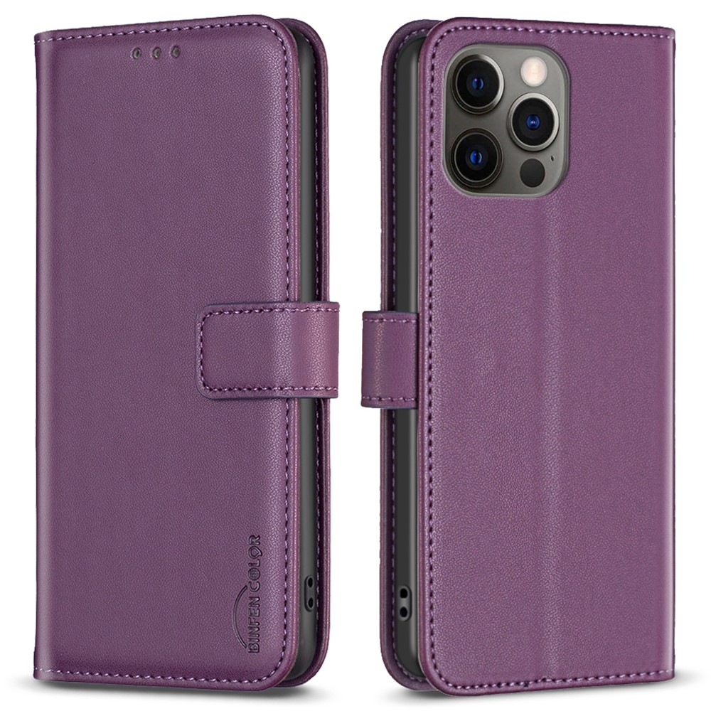 BINFEN COLOR BF17 Wallet Case for iPhone 12 / 12 Pro 6.1 inch , PU Leather Stand Folio Phone Cover - Dark Purple