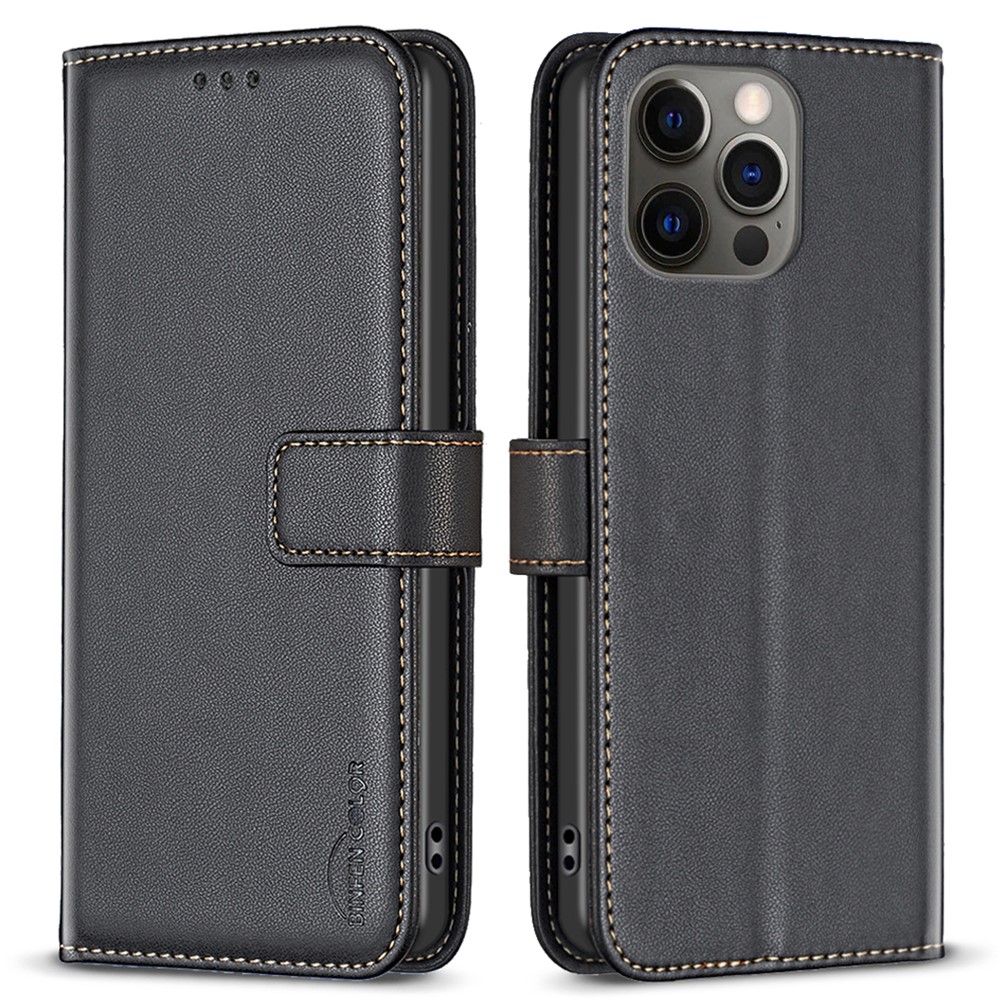 BINFEN COLOR BF17 Wallet Case for iPhone 12 / 12 Pro 6.1 inch , PU Leather Stand Folio Phone Cover - Black