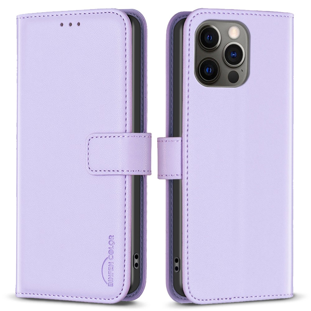 BINFEN COLOR BF17 Wallet Case for iPhone 12 / 12 Pro 6.1 inch , PU Leather Stand Folio Phone Cover - Purple