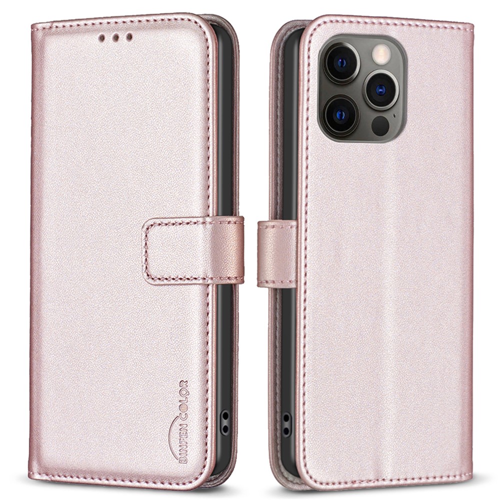 BINFEN COLOR BF17 Wallet Case for iPhone 12 / 12 Pro 6.1 inch , PU Leather Stand Folio Phone Cover - Rose Gold
