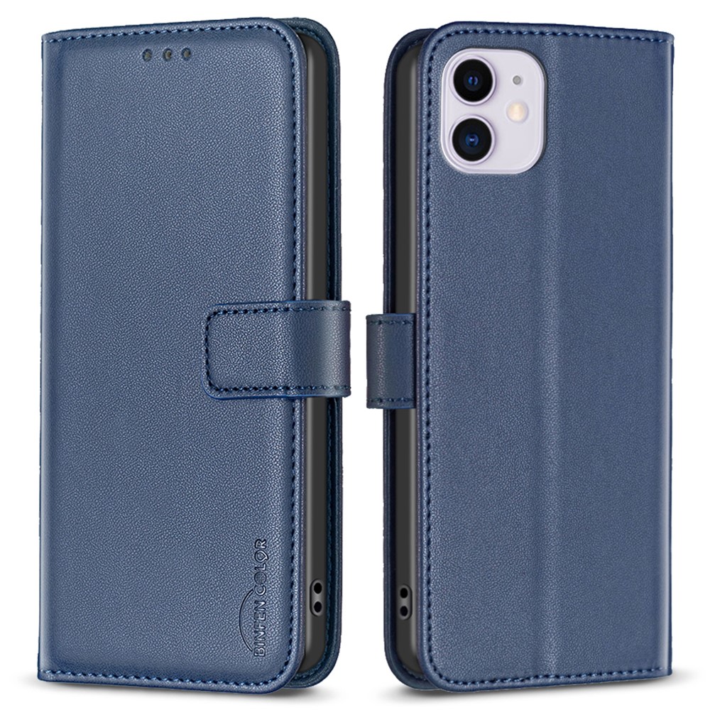 BINFEN COLOR BF17 For iPhone 11 PU Leather Wallet Case Magnetic Folio Flip Stand Phone Cover - Blue