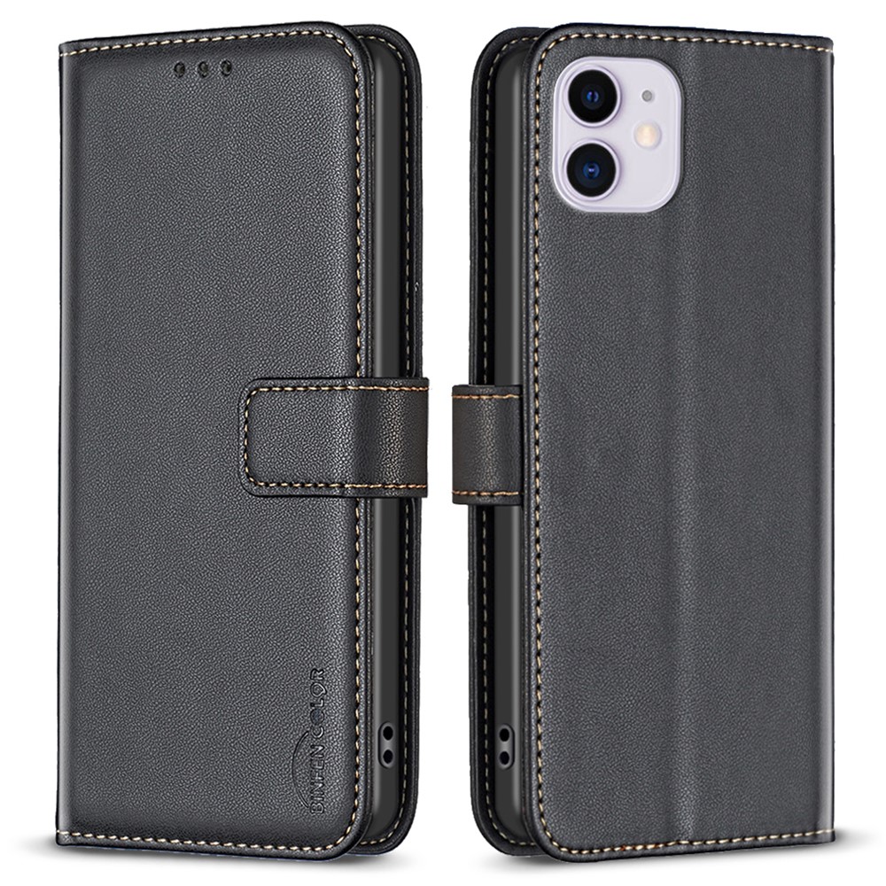 BINFEN COLOR BF17 For iPhone 11 PU Leather Wallet Case Magnetic Folio Flip Stand Phone Cover - Black