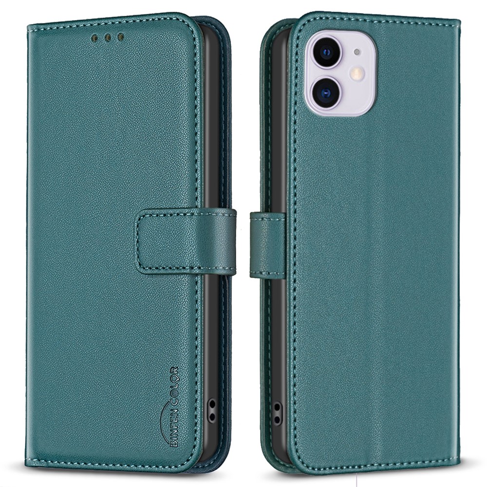BINFEN COLOR BF17 For iPhone 11 PU Leather Wallet Case Magnetic Folio Flip Stand Phone Cover - Green