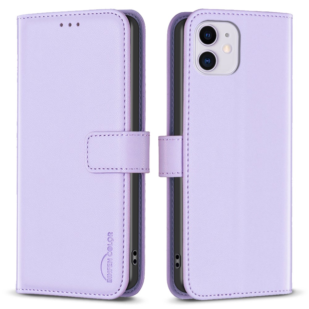 BINFEN COLOR BF17 For iPhone 11 PU Leather Wallet Case Magnetic Folio Flip Stand Phone Cover - Purple