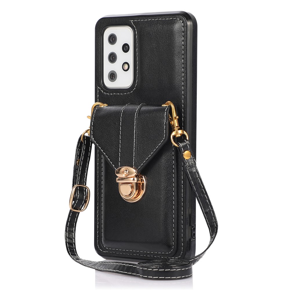 PU Leather+TPU Shell for Samsung Galaxy A72 4G / 5G Card Holder Back Case Phone Cover with Kickstand - Black