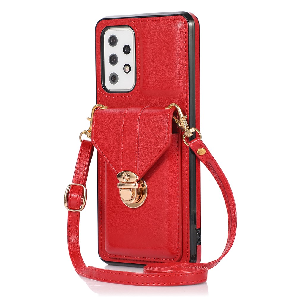PU Leather+TPU Shell for Samsung Galaxy A72 4G / 5G Card Holder Back Case Phone Cover with Kickstand - Red