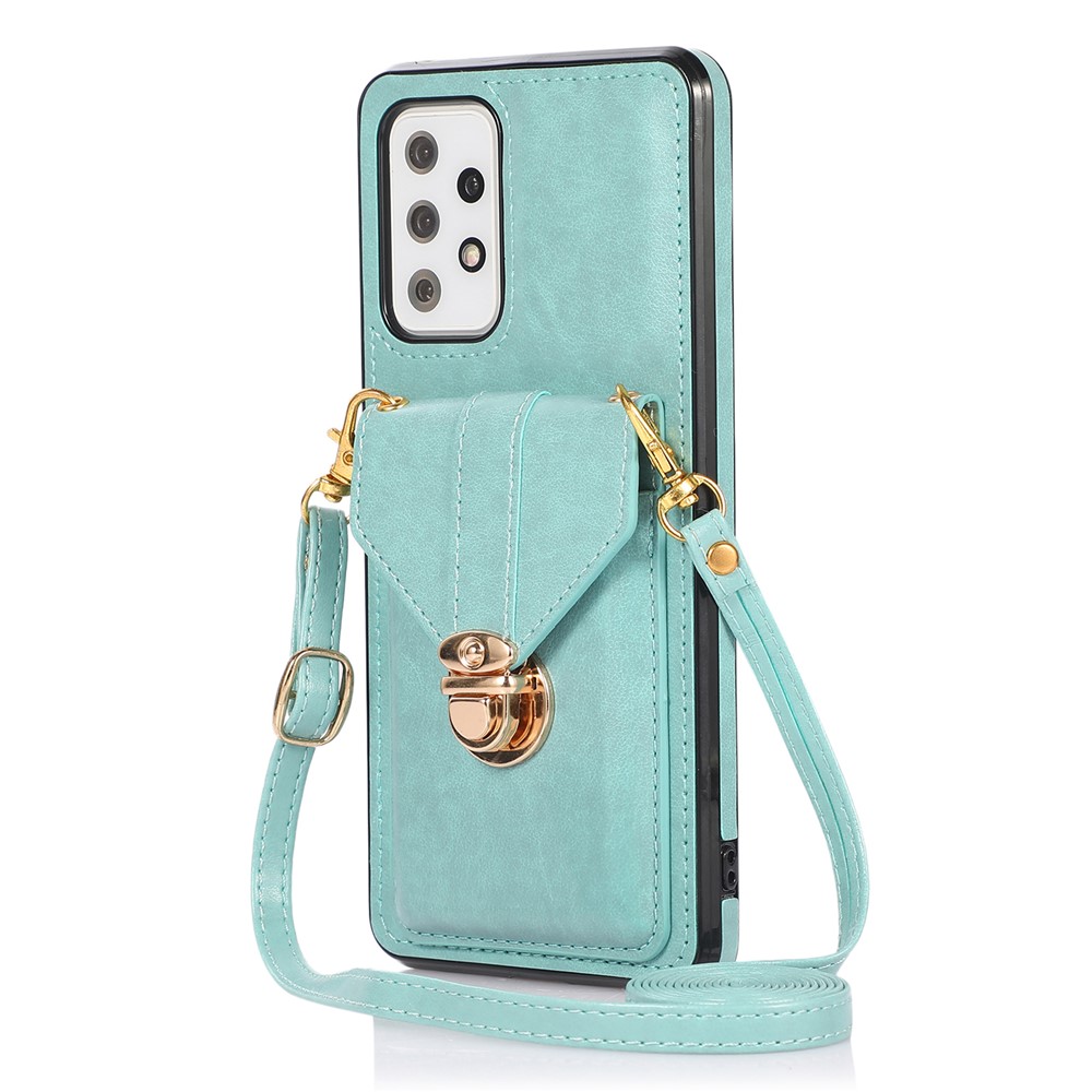 PU Leather+TPU Shell for Samsung Galaxy A72 4G / 5G Card Holder Back Case Phone Cover with Kickstand - Green
