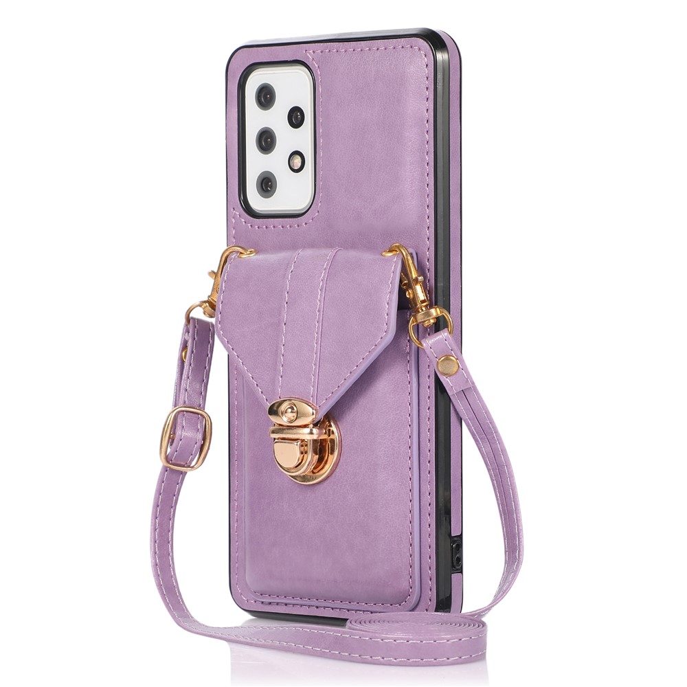PU Leather+TPU Shell for Samsung Galaxy A72 4G / 5G Card Holder Back Case Phone Cover with Kickstand - Purple