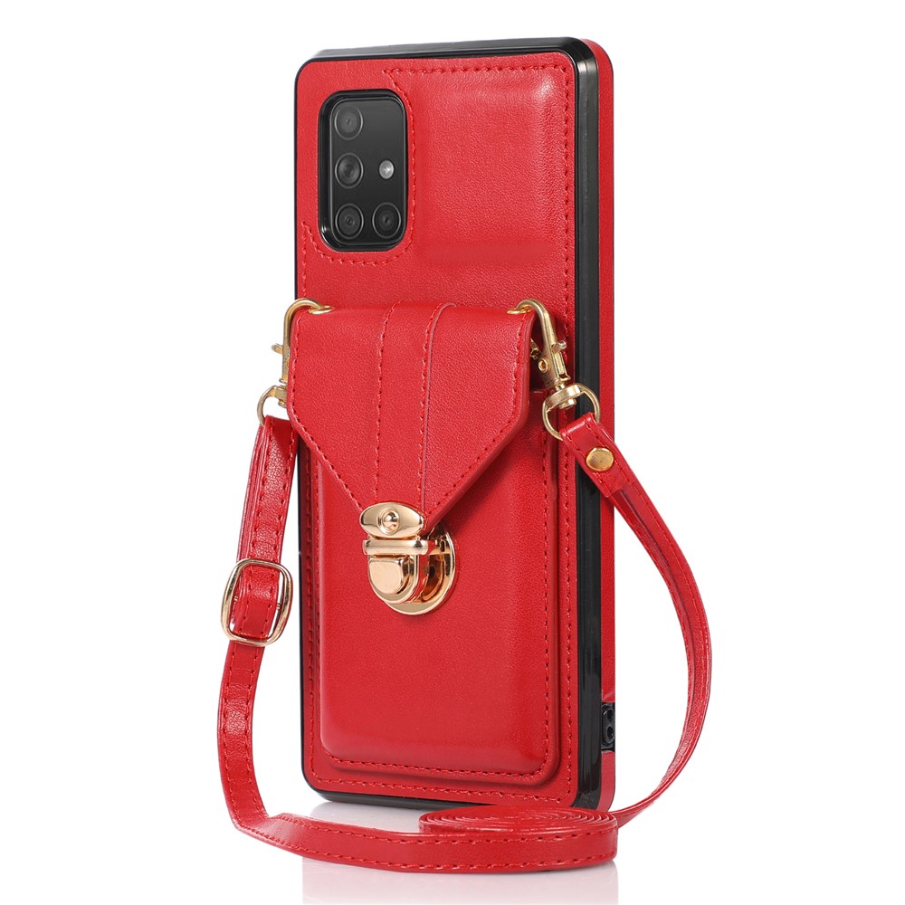 For Samsung Galaxy A51 5G SM-A516 Kickstand Phone Cover Anti-scratch PU Leather+TPU Card Holder Back Case - Red