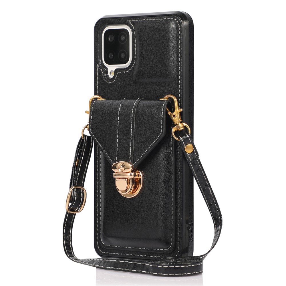 Back Protector for Samsung Galaxy A42 5G Phone Cover with Kickstand Card Holder PU Leather+TPU Case - Black