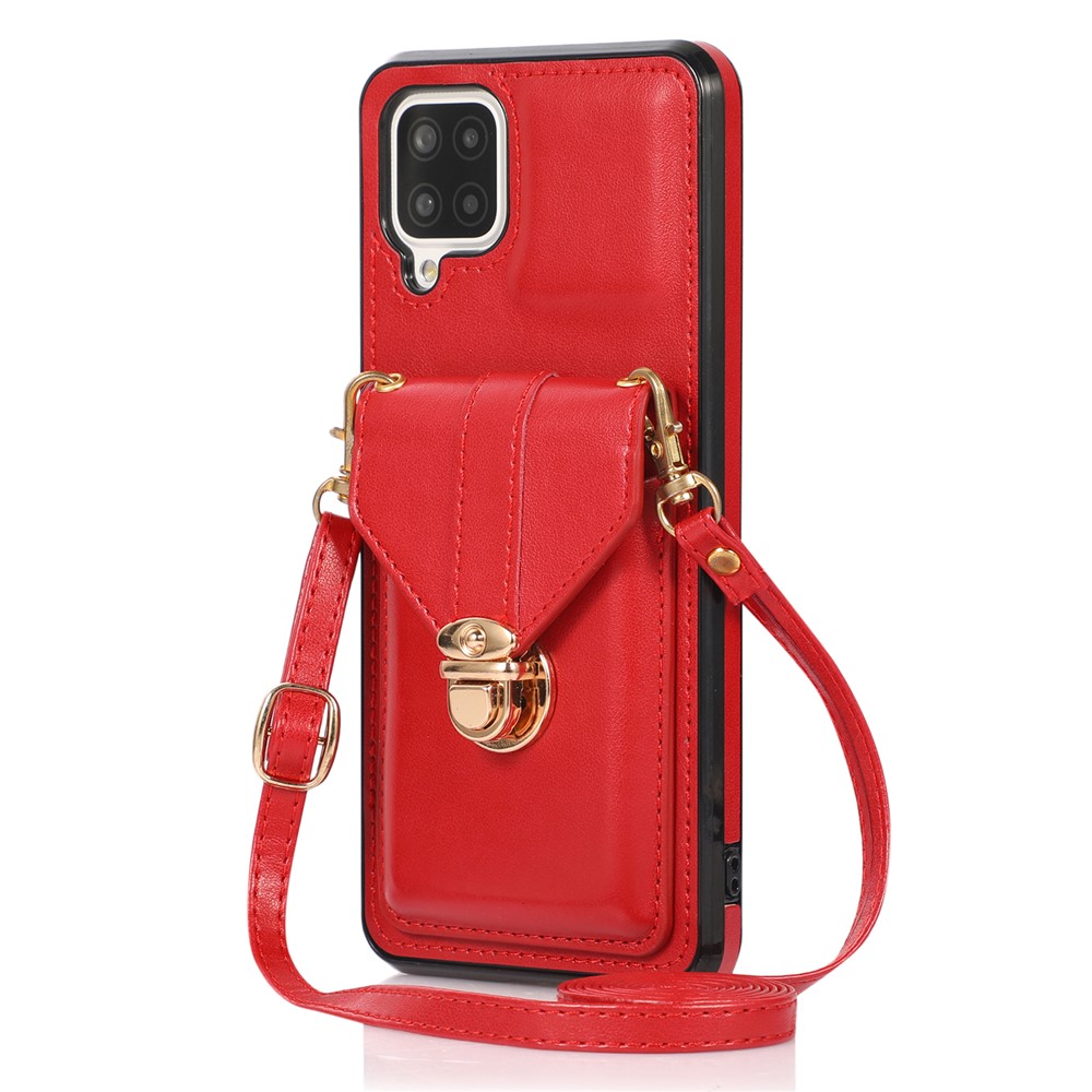 Back Protector for Samsung Galaxy A42 5G Phone Cover with Kickstand Card Holder PU Leather+TPU Case - Red