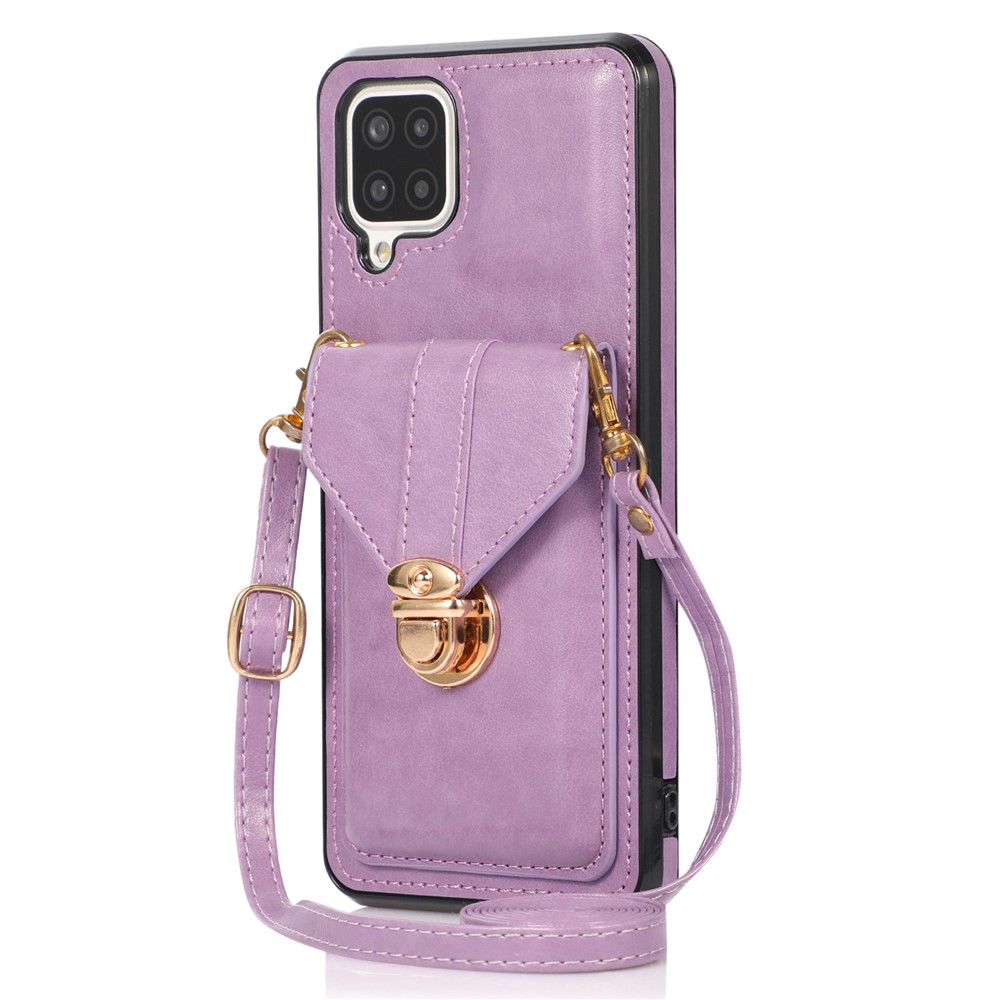 Back Protector for Samsung Galaxy A42 5G Phone Cover with Kickstand Card Holder PU Leather+TPU Case - Purple
