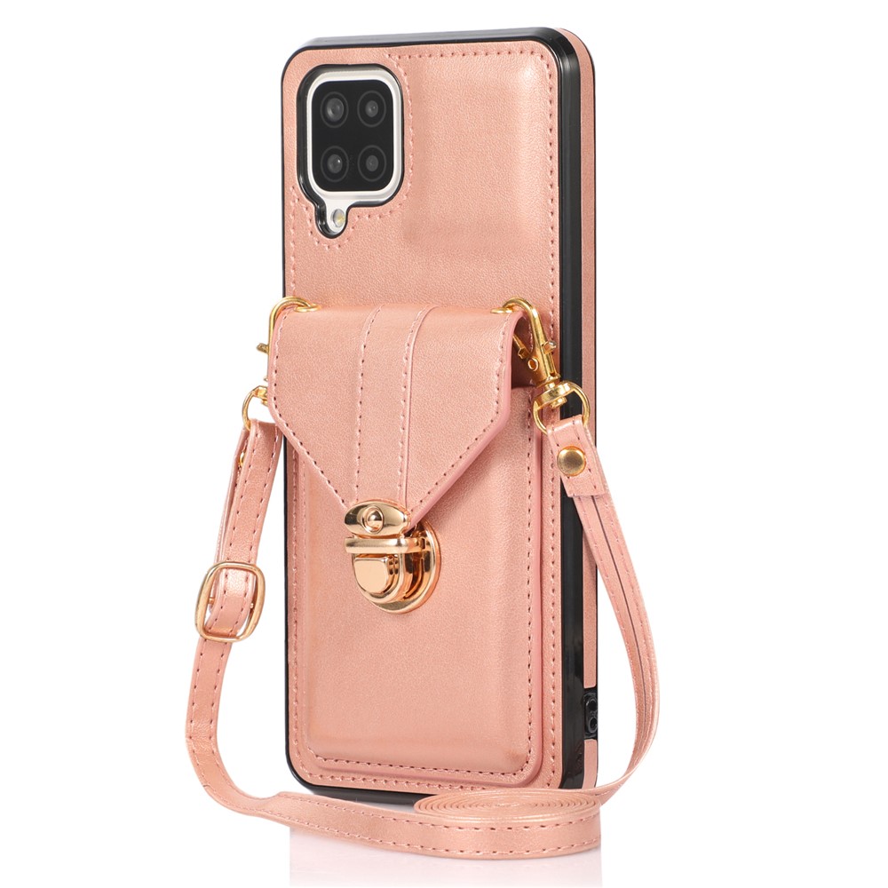 Back Protector for Samsung Galaxy A42 5G Phone Cover with Kickstand Card Holder PU Leather+TPU Case - Rose Gold
