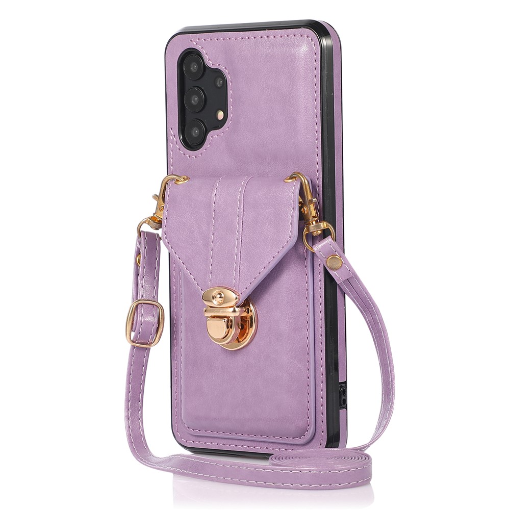 For Samsung Galaxy A32 4G (EU Version) Card Holder Case PU Leather+TPU Phone Cover with Kickstand - Purple