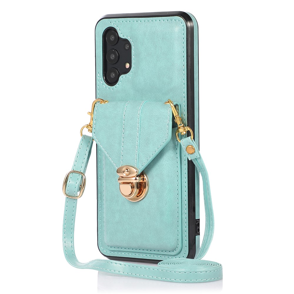 For Samsung Galaxy A32 4G (EU Version) Card Holder Case PU Leather+TPU Phone Cover with Kickstand - Green