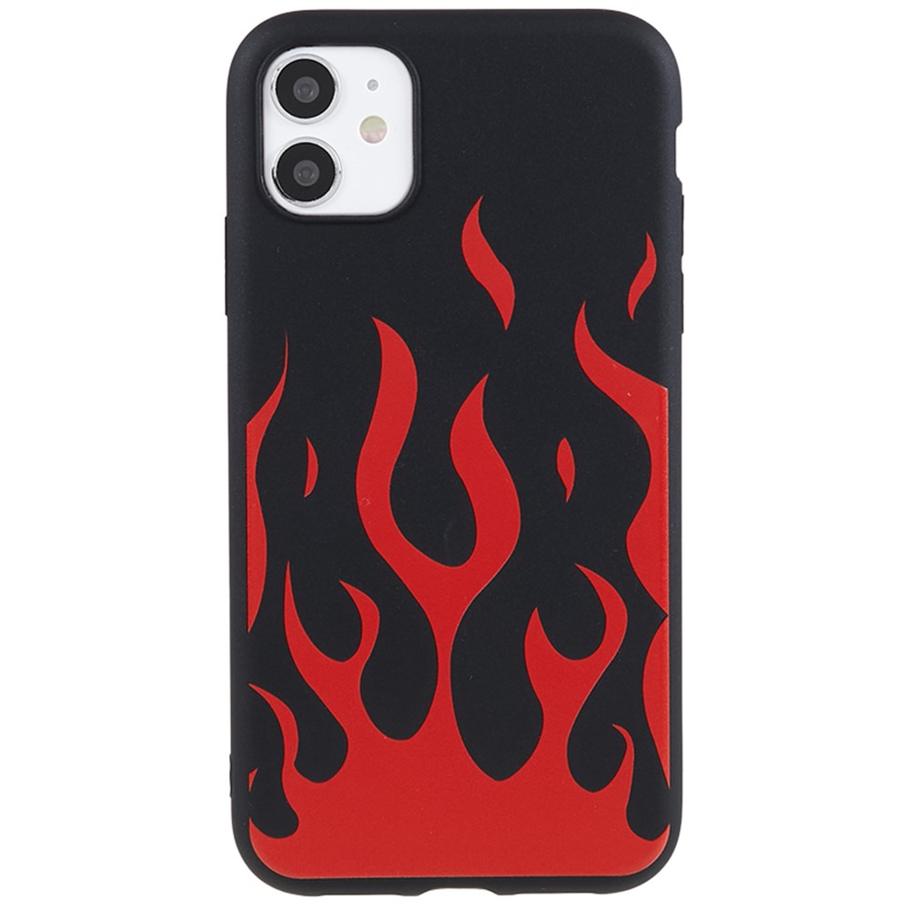 For iPhone 11 Soft TPU Cover Pattern Printing Design Protective Phone Case - Black / Red Flame