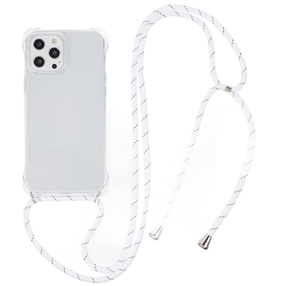 For iPhone 12 / 12 Pro Acrylic + TPU Clear Phone Case Four Corner Anti-Collision Protection Cover with Lanyard - Transparent Frame
