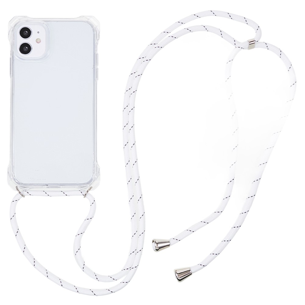 For iPhone 11 Clear Acrylic + TPU Phone Case Four Corners Shock Absorption Cover with Lanyard - Transparent Frame
