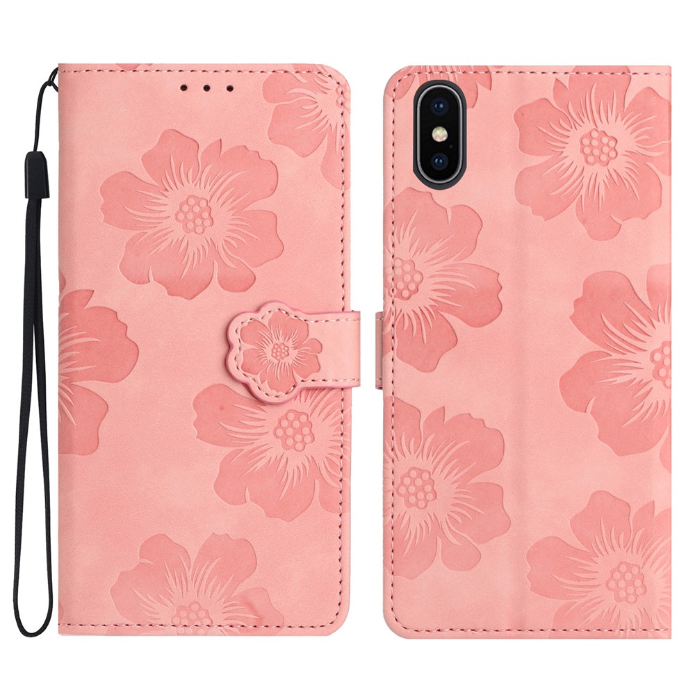 For iPhone XS Max 6.5 inch Flowers Imprint Drop-proof Shell PU Leather Wallet Flip Stand Cover - Pink
