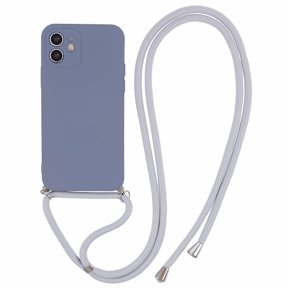 For iPhone 11 TPU Case Fiber Lining Protective Phone Cover with Long Lanyard - Lavender Grey