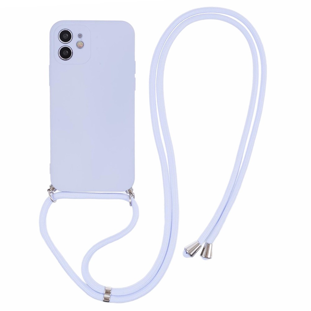 For iPhone 11 TPU Case Fiber Lining Protective Phone Cover with Long Lanyard - Light Purple