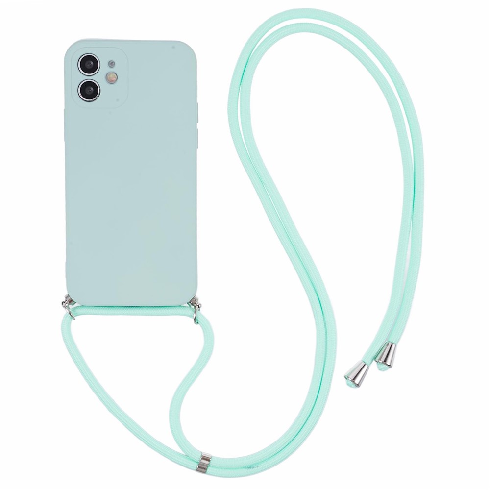 For iPhone 11 TPU Case Fiber Lining Protective Phone Cover with Long Lanyard - Baby Blue