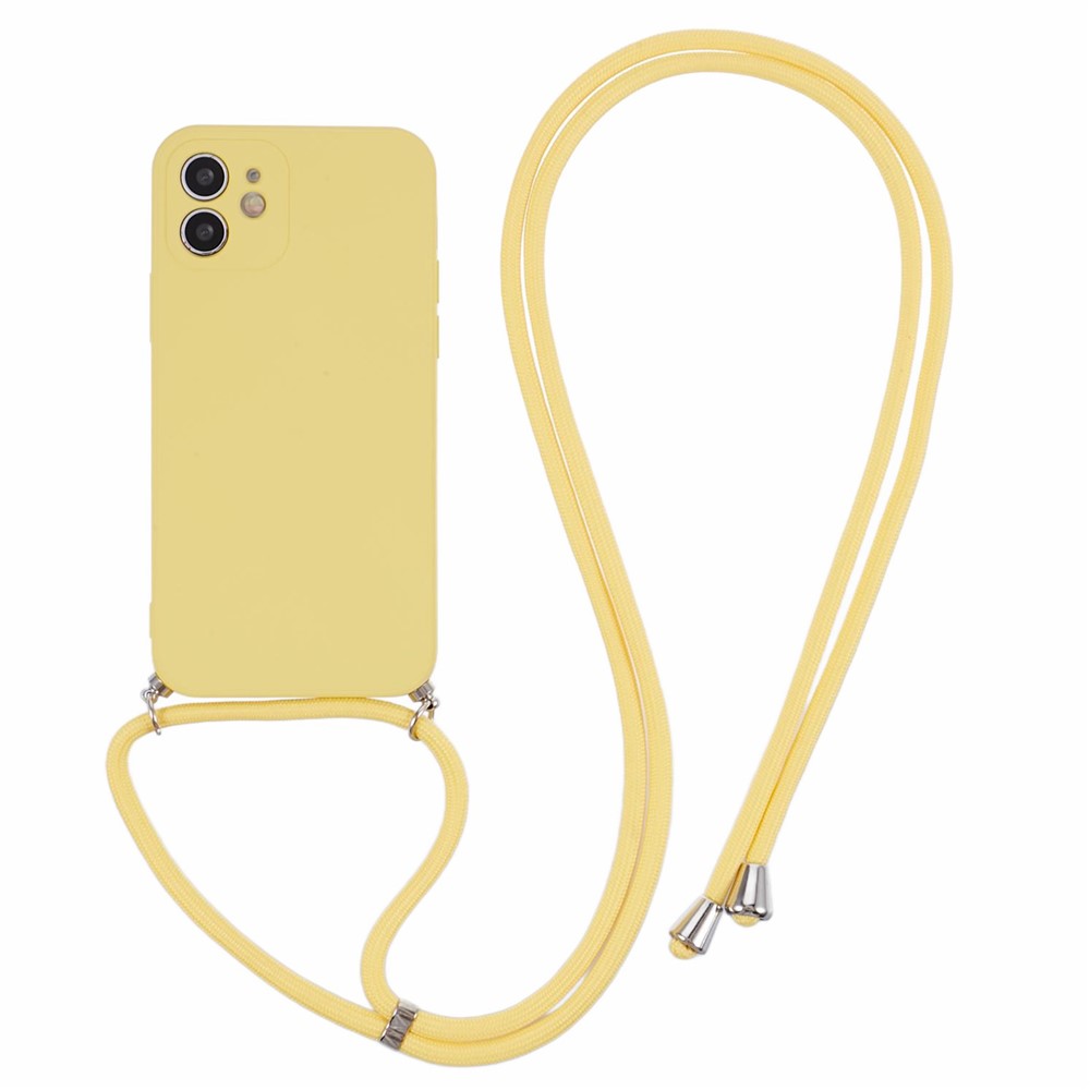 For iPhone 11 TPU Case Fiber Lining Protective Phone Cover with Long Lanyard - Yellow