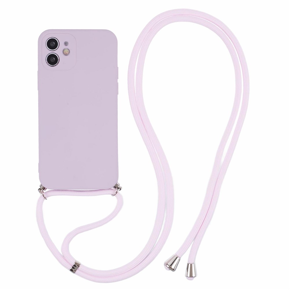 For iPhone 11 TPU Case Fiber Lining Protective Phone Cover with Long Lanyard - Purple